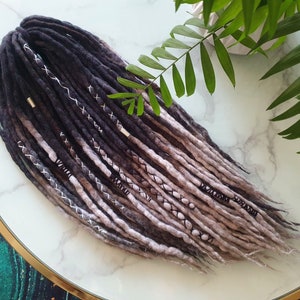 SET Nr. 47 Länge wählen Ombre Wolldreads Merinoverlängerungen schwarz grau graue Dreadlocks DE se 14"/22"/30" 10-60 Stück Kurz Mittel Lang