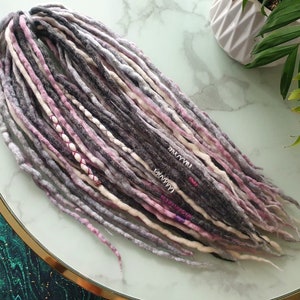 SET Nr. 4 ,wähle Länge Wolle Dreads Merino Erweiterungen Grau Pastell DREADLOCKS DE/SE 14"/22"/30" 10-60 Stück Kurz Mittel Lang