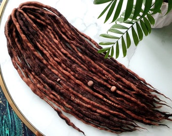 SET No. 81 , choose length Wool dreads merino extensions  brown mix  DREADLOCKS DE / se  14"/22"/30" 10-60 pieces Short Medium Long