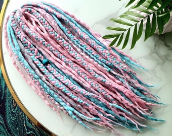 SET No. 102 choose length Wool dreads extensions  braids pastel pink blue DREADLOCKS DE / se  14&quot;/22&quot;/30&quot; 10-60 pieces Short Medium Long