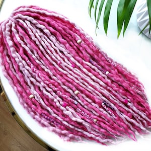 Ready to Ship ! SET No. 508  , Full set Wool dreads merino extensions DREADLOCKS DE 60 pieces , 22&quot;/ 55 cm barbie pink and pastel pink