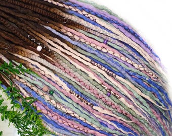 ¡Listo para enviar! SET No. 568, Set completo de extensiones de rastas de lana merino DREADLOCKS DE 60 piezas 22"/ 55 cm trenzas marrón ombré pastel