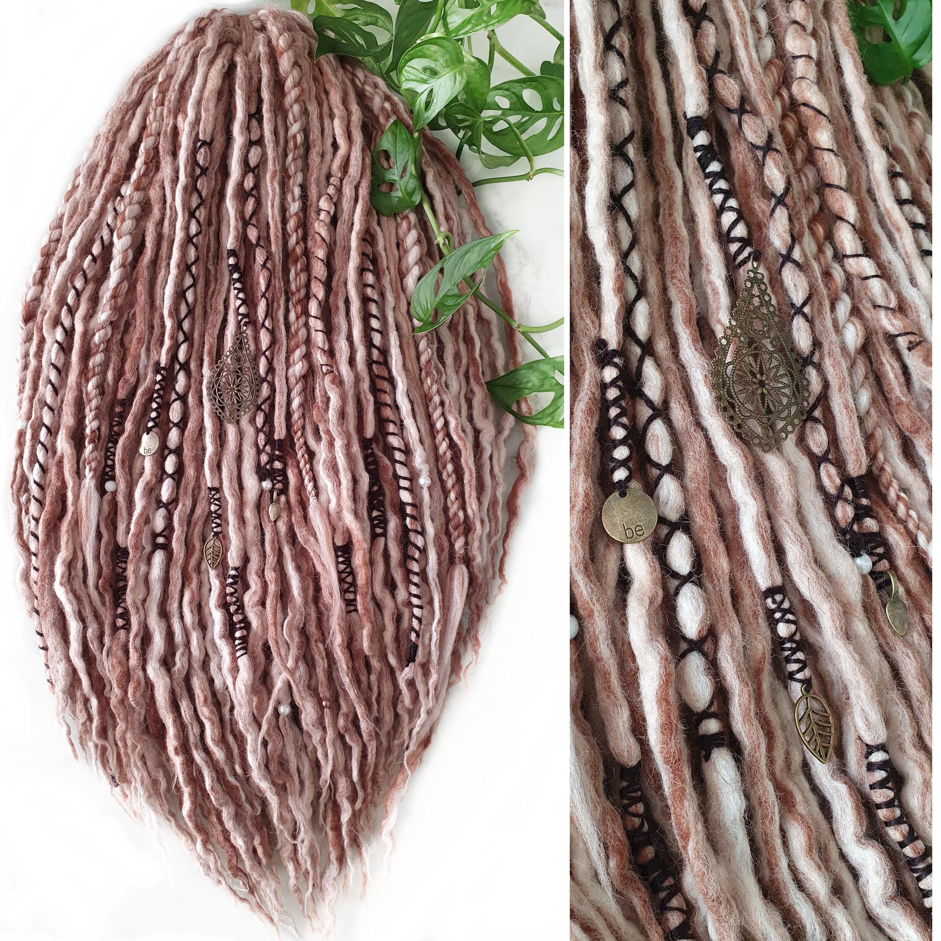 Ready to Ship! SET No. 522, Full set Wool dreads merino extensions DREADLOCKS DE 60 pieces 22"/ 55 cm blonde beige brown mix