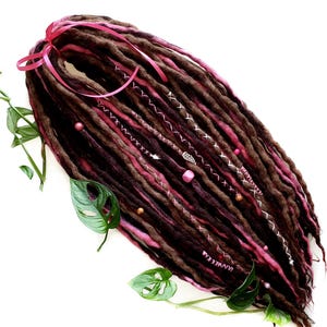 SET No. 519 Choose Length Wool Dreads Extensions Pink Dark Brown Medium ...
