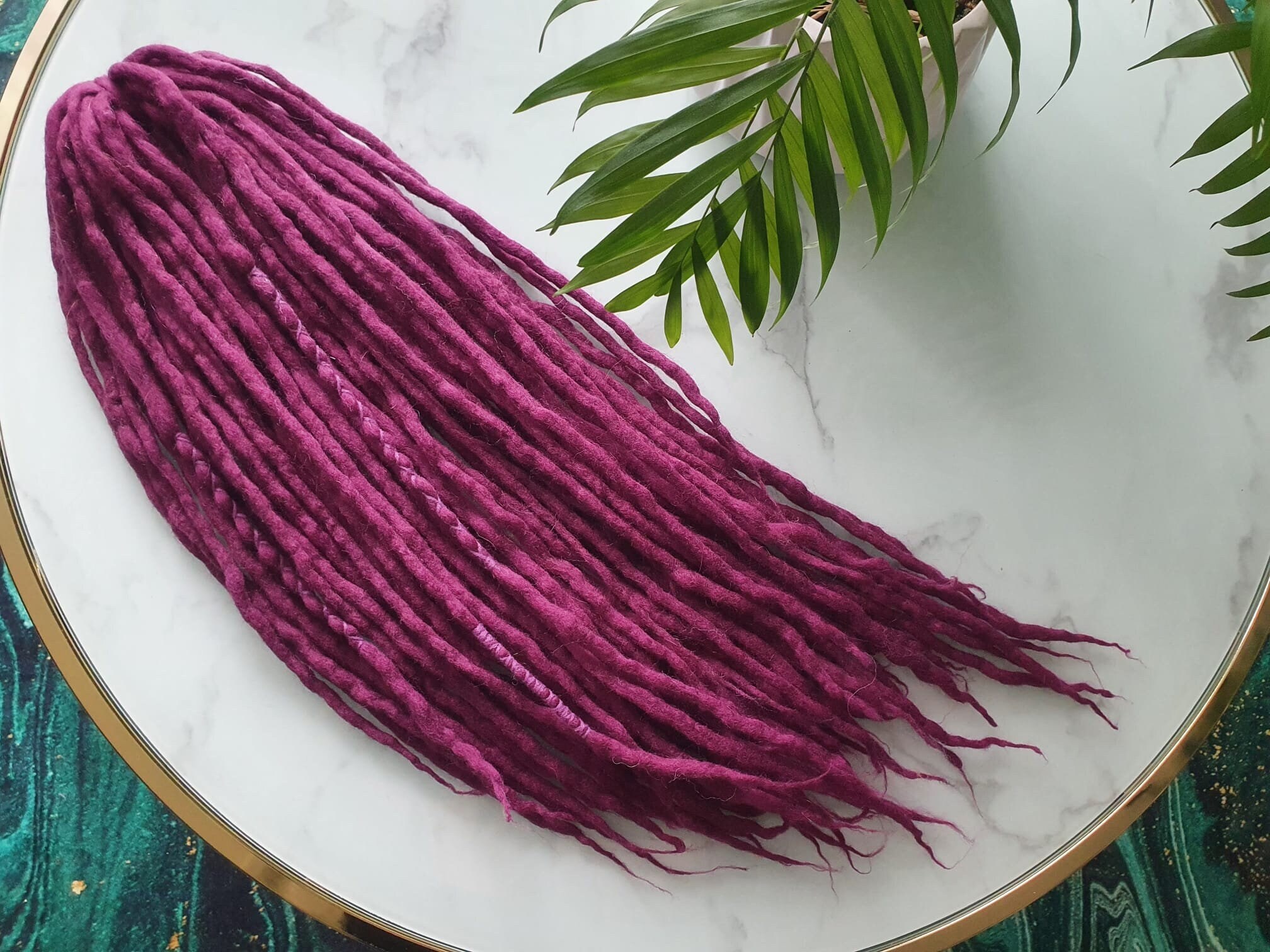 Wool Dreads DE about 26-28 inches long. This is a full head set purple and blue Amazon.com : Lounoke 24 In Double Ended Dreadlock Extensions  main image 3