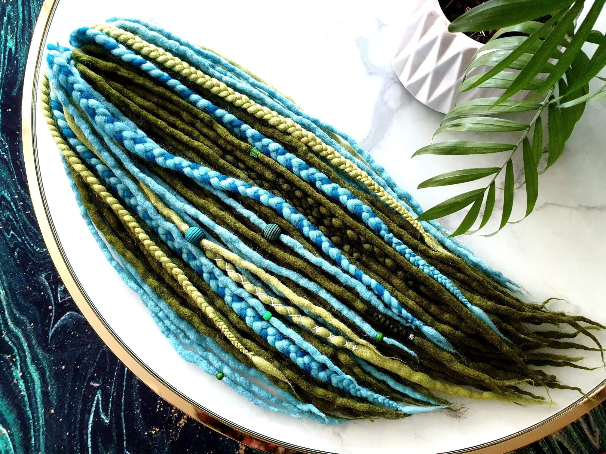 SET No. 172 choose length Wool dreads extensions  braids blue green turquoise DREADLOCKS DE  se  14"/22"/30" 10-60 pieces Short Medium Long