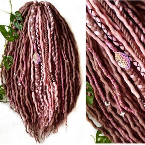 Ready to Ship ! SET No. 524 , Full set Wool dreads merino extensions DREADLOCKS DE 60 pieces  22&quot;/ 55 cm pastel pink light brown