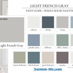 Gris francés claro: paleta de pintura, puesta en escena de bienes raíces, paleta para toda la casa, 15 habitaciones, consulta de color, consulta de pintura