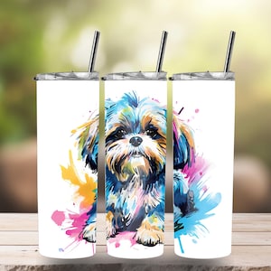 Colorful Shih Tzu Tumbler Wrap: 20 oz Skinny Sublimation Design (PNG, Instant Download)