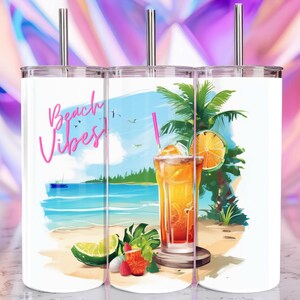 Seamless Beach Tumbler Wrap PNG: Summer Sublimation Design (Digital Download
