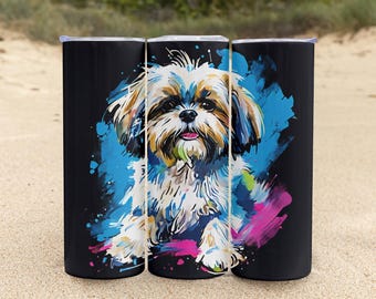 Vaso delgado de 20 oz con diseño de sublimación de Shih Tzu (descarga digital)