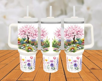 Watercolor Flower Garden Tumbler Wrap: 40oz Quencher Sublimation (PNG)