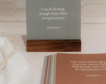 Scripture Cards With Wood Stand, Earth Tones, 12 Bible Verses, Scripture Cards Set, Uplifting Faith Gifts, Christian Gifts, Encouraging Card