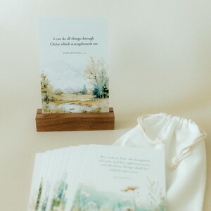 Scenery Uplifting Scripture Cards Year Pack, Bible Verse Cards, KJV, Bible Scripture Card, Wood Stand, Canvas Bag, 52 Verses, Christian Gift 画像 3