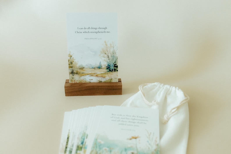 Scenery Uplifting Scripture Cards Year Pack, Bible Verse Cards, KJV, Bible Scripture Card, Wood Stand, Canvas Bag, 52 Verses, Christian Gift 画像 3