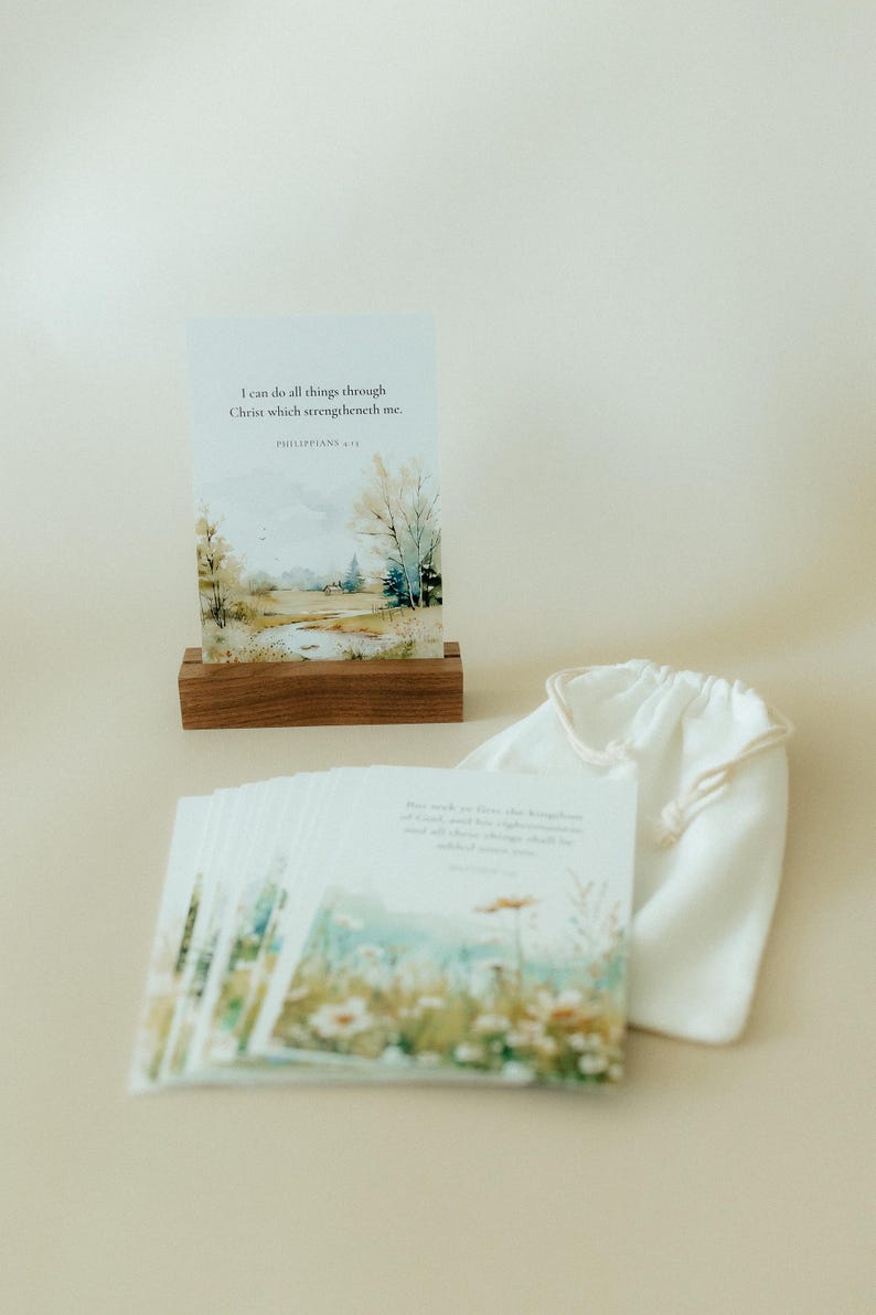 Scenery Uplifting Scripture Cards Year Pack, Bible Verse Cards, KJV, Bible Scripture Card, Wood Stand, Canvas Bag, 52 Verses, Christian Gift 画像 2