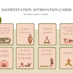 36 Printable Affirmation Cards | Manifestation Deck | Law of Attraction Self Care Personal Growth Mindfulness Gratitude Abundance Mindset