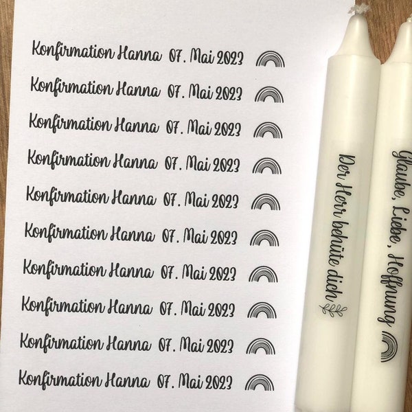 Konfirmation | 24 (!) Schriftzüge |  PERSONALISIERBAR | Gastgeschenk | Kerzenfolie | Wasserschiebefolie | Kerzen dekorieren | Glaube