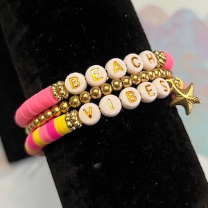 Beach Vibes | Custom Stretch Bead Bracelet | Summer Bracelet | Spring Break | Beach Vacation | Handmade Stocking Stuffers