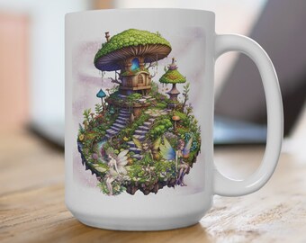Mushroom Mug Fairy Garden Mug Wildflower Cottagecore Teacup Botanical Mom Gift Enchanted Fairycore Whimsical Forest Design Coffee Cup