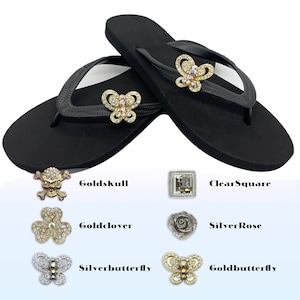 Black Flip Flops with Changeable Charms: Summer Sandals