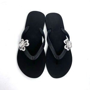 Black Flip Flops with Swarovski Crystal Charms - Summer Sandals