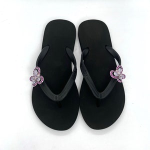 Black Flip Flops with Changeable Charms: Summer Beach Sandals