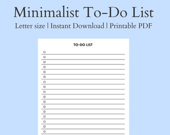 Liste de tâches minimaliste | Modèle de tâches quotidiennes | Liste de tâches simples | PDF imprimable numérique | Lettre | Liste de tâches de productivité