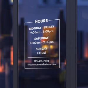Custom Store Hours Window Decal: Business Opening Sign - Etsy