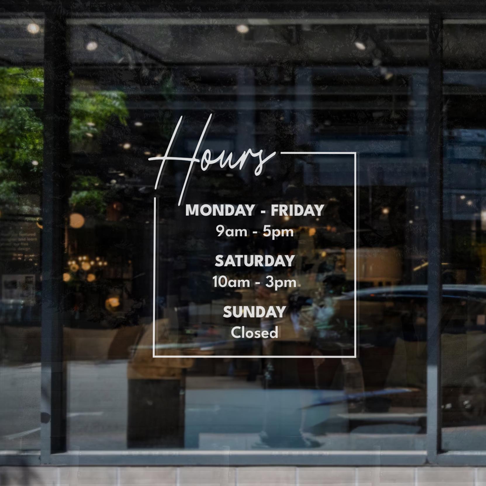 Custom Store Hours Window Decal: Business Door Sign - Etsy UK
