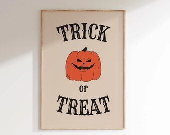 Impresión retro de Jack-O-Lantern / Decoración de Halloween para "Truco o trato" (Descarga digital)
