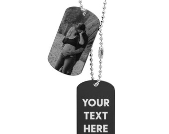 Custom Photo Dog Tag Necklace or Keychain • Engraved Memorial Keepsake