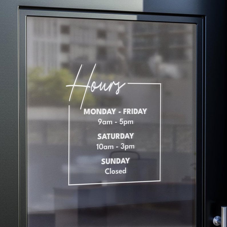 Custom Store Hours Window Decal: Business Door Sign - Etsy