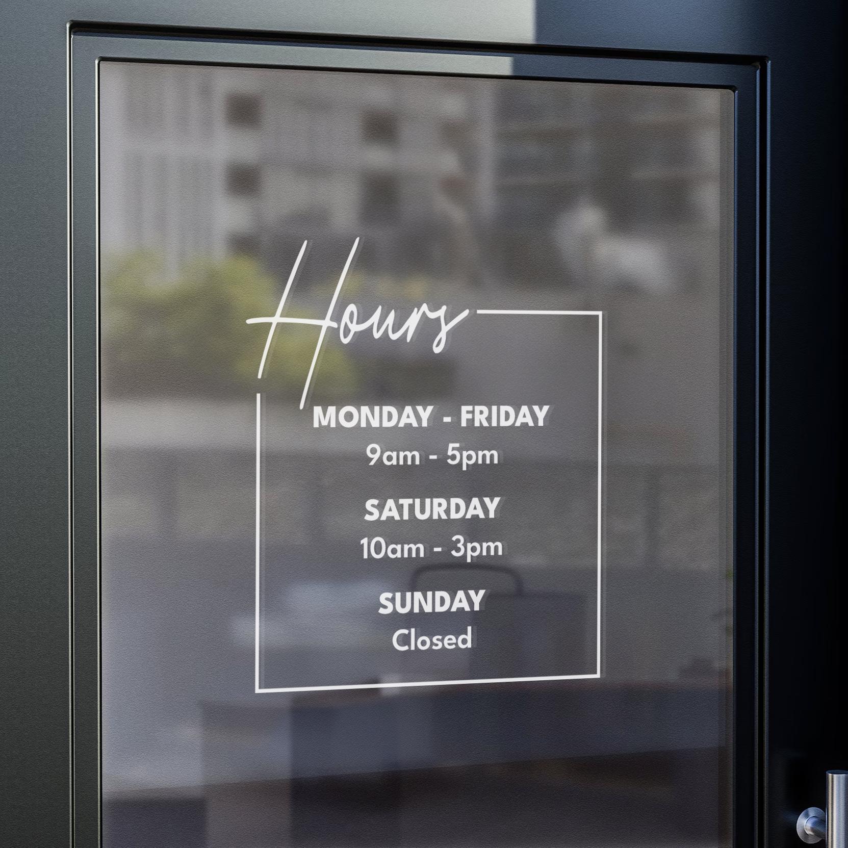 Custom Store Hours Window Decal: Business Door Sign - Etsy UK