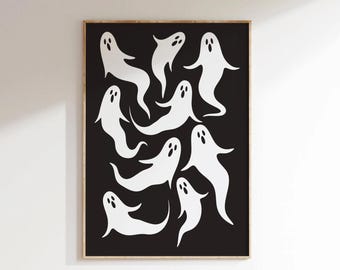Impresión de Halloween de fantasmas espeluznantes / Arte mural retro (descarga digital)