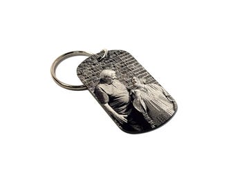 Llavero o collar con placa de identificación para perro con foto personalizada, recuerdo grabado a medida.