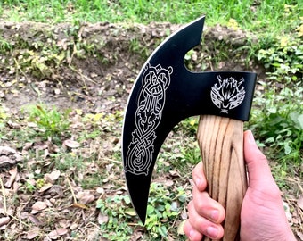 Pizza Axe - Hand Forged Viking Cutter, Bearded Camping Axe, Unique Birthday Gift for Him"