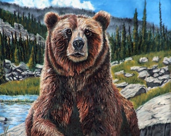 Bear on a River - Luster Print - Grizzly Fine Art Poster