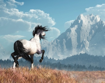 Blue Roan and Distant Mountain - Luster Print - Horse Themed Wall