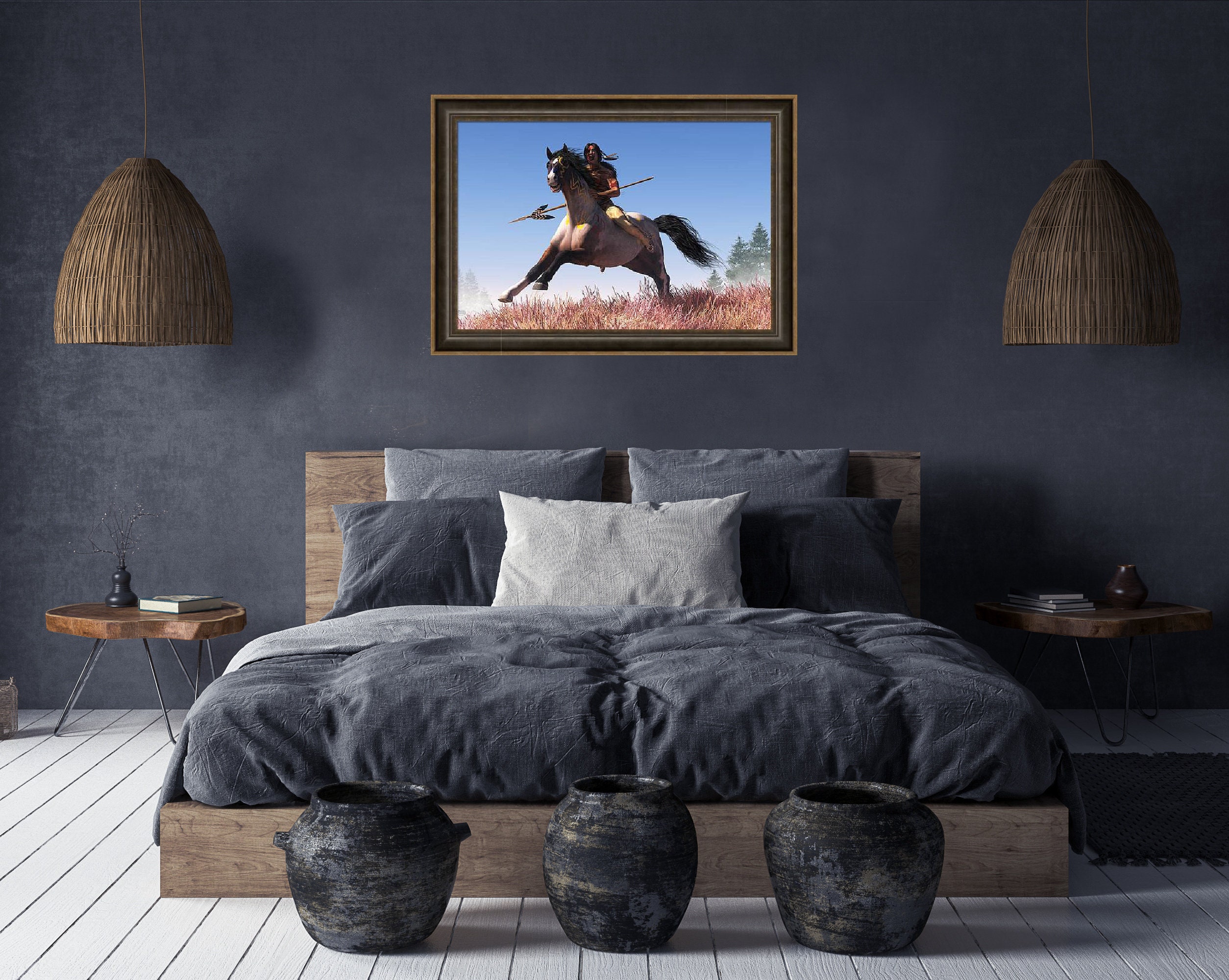 戦争への騎馬戦、ネイティブアメリカンのワイルドウェストアートプリント - Etsy 日本, image size:2508x2000