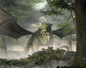 Forest Dragon Print - Fantasy Art Wall Decor