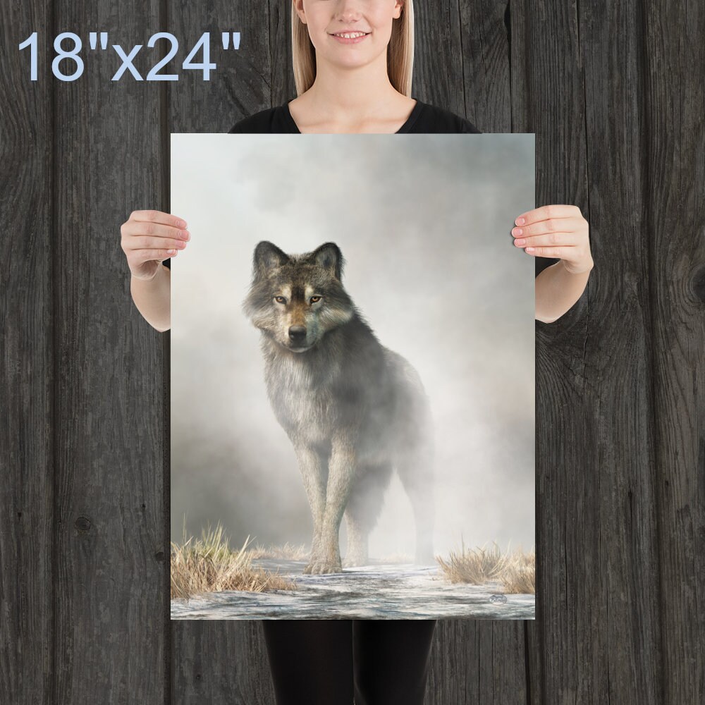 Quadro Su Tela, Lupo Nella Nebbia Foresta Natura - 120x80 - Foto 2