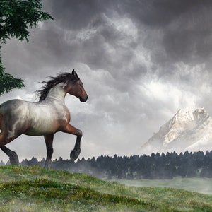 Journey to the Lost Mountain - Print - Horse Wall Art, Animal Poster