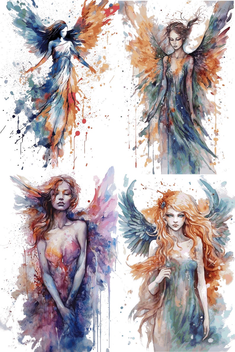 15 Watercolor Angel Inspired Sublimation Designs (transparent PNG ...