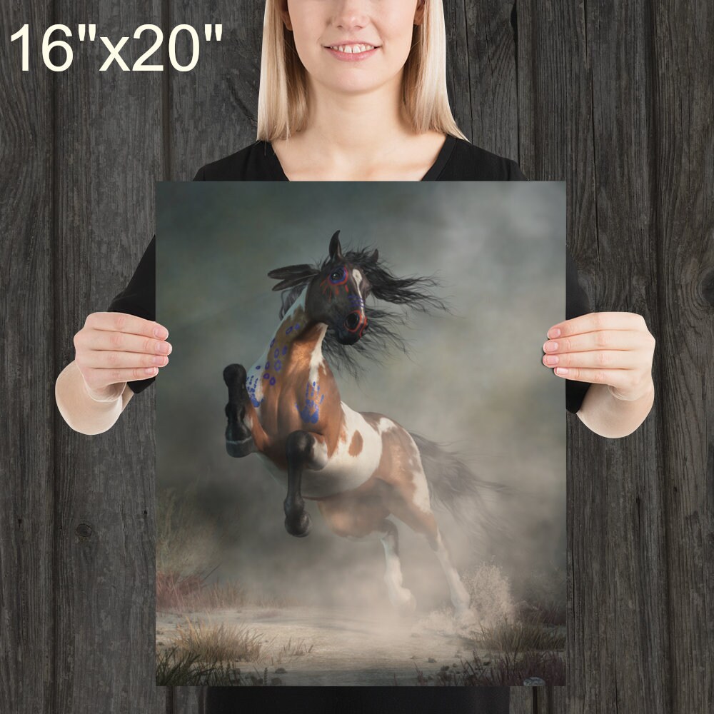 戦争のペイントを施したピントの戦士馬 -- プリント -- ワイルドウェストネイティブアメリカンの軍馬アート - Etsy 日本, image size:1000x1000