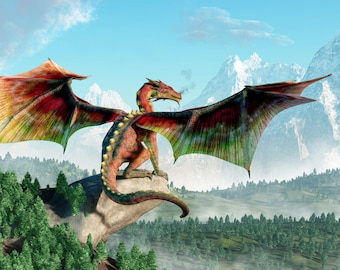 Perched Dragon - Print - Fantasy Wall Art