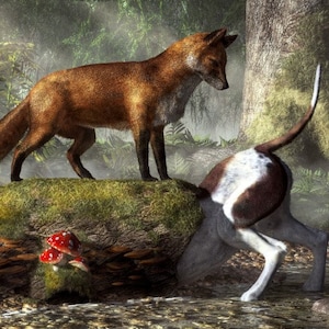 Outfoxed - Print - Humorous Hunting Wall Art Featuring Dog and Fox