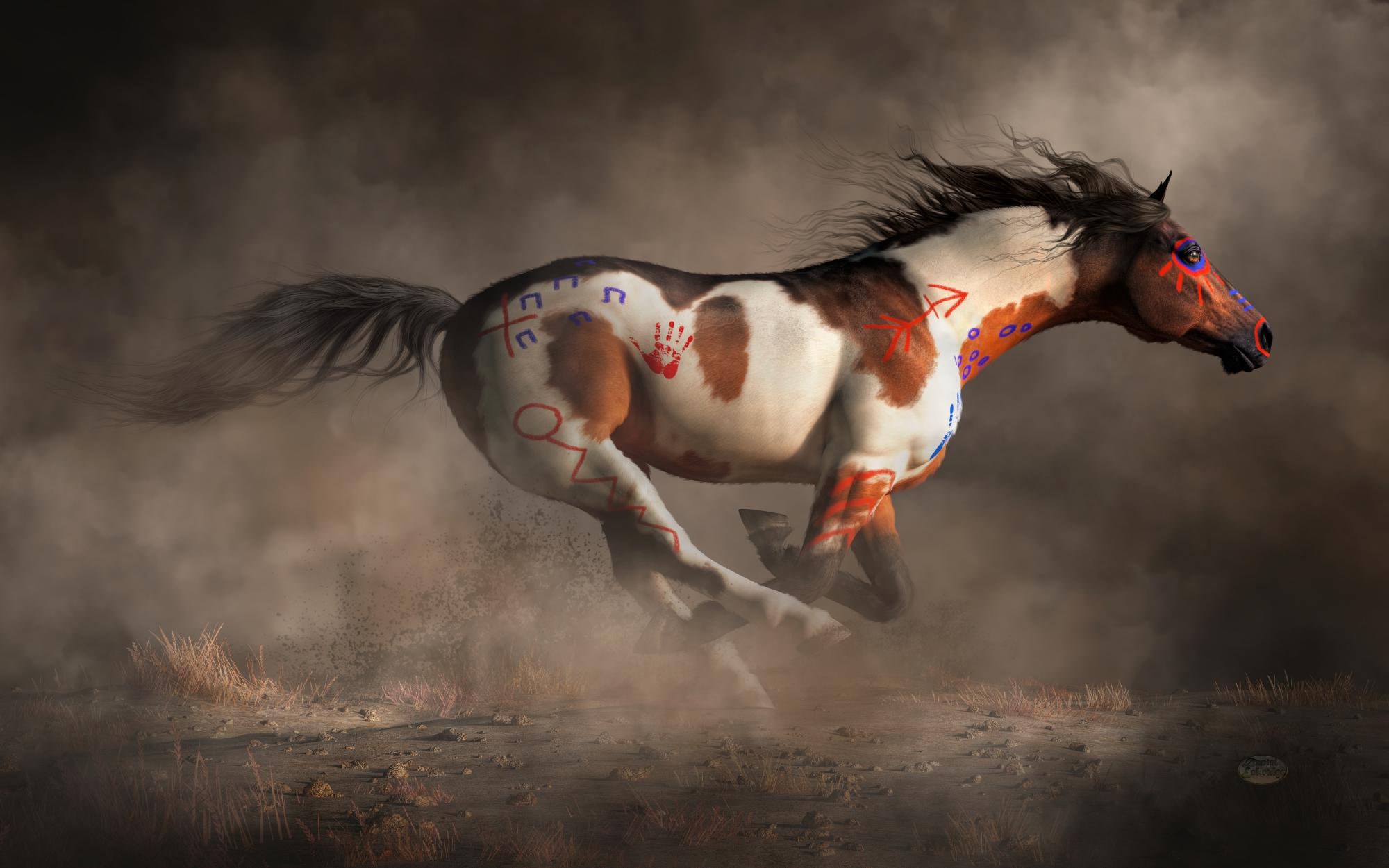 ムスタング戦士 - プリント - ネイティブアメリカンの馬のアートポスター - Etsy 日本, image size:2000x1250