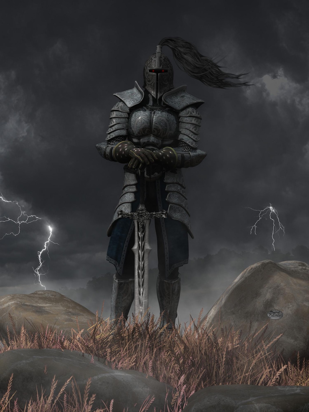 Impresión artística de Caballero de la Muerte - Guerrero de fantasía oscura  - Etsy México, image size:1080x1440