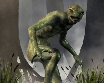 Lizard Man of Scape Ore Swamp - Print - Cryptid Themed Art